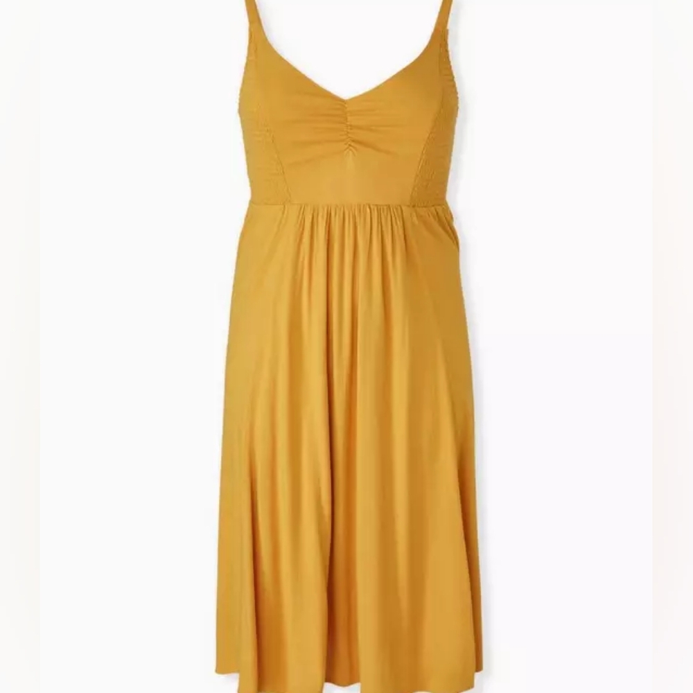 Torrid Midi Mustard Lenny Smocked Bodice Dress